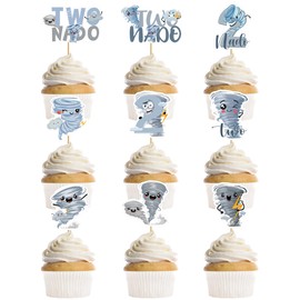 36 Pcs Tornado Birthday Party Decorations, Cute Grey Tornado Themed Cupcake Toppers, 2nd Birthday Cupcake Picks Party Supplies (9 Designs)