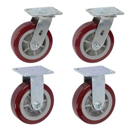 6 inch x 2 inch Pro-Tech Polyurethane Heavy Duty Non-Marking Industrial Top Plate Casters, 2 Swivel & 2 Rigid Casters, 3600 LBS Load Capacity, Maroon (4-Pack) - ICON 6660 Series