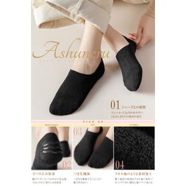 Ashuneru Women's Ankle Socks, Antibacterial, Odor Resistant, Anti-Slip, 8.7 - 9.6 inches (22 - 24.5 cm), Set of 5 Pairs, Black