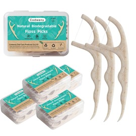 Palillos de hilo dental biodegradables de paja de trigo, 200 unidades, mango natural, cuidado bucal, se mantienen limpios con 4 prácticos estuches de viaje.