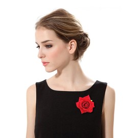 VEICOSTT Women Rose Flower Hair Clip Hair Accessories Flower Brooch Pin ZFJ11 (Red)