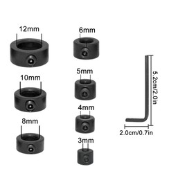 LICQIC Drill Stop Position Limiting Ring, 3-12 mm Drill Depth Stop Ring with Hexagonal Wrench, Stainless Steel Drill Limiting Ring Positioner Spacer Ring Positioner (7 PCS,Black)