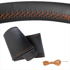 Generisch Steering Wheel Cover PU Leather Car Steering Wheel Cover for Lacing Sewing with Needle and Thread Non-Slip and Soft Universal Size 37-39 cm M1 Black Orange Stitching