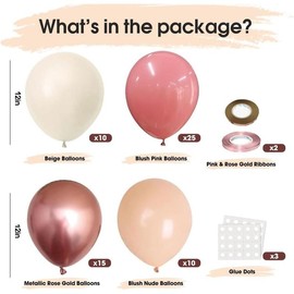 Blush Pink Set of 65 count Includes 12 Inch Blush Pink, Metallic Chrome Rose Gold, Beige, Blush Nude Party Balloons for Birthday,  Shower, Engagement, Wedding, Gender Reveal, Party Decorations - Color: Blush Pink