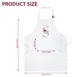 Ysound Initials Apron Women's Cooking Apron Cotton Apron Adjustable Baking Apron White Kitchen Apron with Pockets for Kitchen, Cooking, Baking, Gift for Women Mum for Birthday Christmas, s