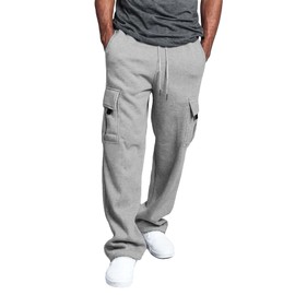 SOLY HUX Men's Sweatpants Drawstring Waist Flap Pocket Baggy Long Pants Plain Grey Small