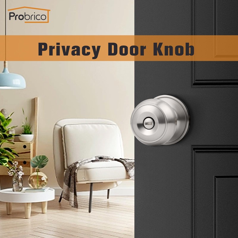 Probrico Brushed Nickel Interior Door Knob, Privacy Door Knob for
