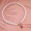 Iaceble Vintage Pearl Choker Necklace with Red Heart Ruby Rhinestone