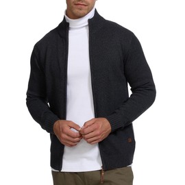 Indicode INLut Men's Cardigan with Stand-Up Collar and Zip | Cardigan Fine Knitted Jacket for Men, Black (raven)