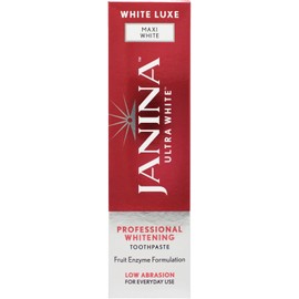 Janina Ultra White Luxe Maxi White Toothpaste – 75ml, Natural Fruit Enzyme Whitening, Low Abrasion, Stain Removal & Plaque Control, Vegan & Cruelty-Free