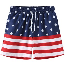 HODOSPORTS Traje de baño para niños con Bolsillos, Bandera Rojo/Blanco-Americana, 6 Años
