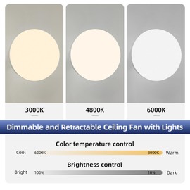 Zoruny 14 Inch Retractable Ceiling Fans with Lights and Remote Control,Modern LED Folding Ceiling Fan Light for Bedroom Living Room Fandelier White Lighting