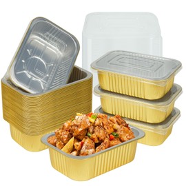 40 Pack 1.5 LB 7.2"×5" Aluminum Foil Pans with Lids Heavy Duty, 24 Ounce Capacity Foil Food Containers with Lids, Disposable Tin Foil Pans with Lids for Baking, Meal Prep, Freezer, Heating and Takeout