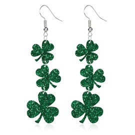 QLYOVWE St Patricks Day Earrings for Women Sparkle Green Shamrock Earrings Irish Shamrock Green Hat Clover Dangle Drop Earrings Good Luck Irish Festival Jewelry Gift (Sparkling Green)
