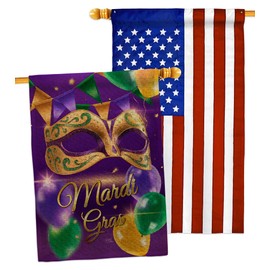 Fat Tuesday Mask Burlap Burlap House Flags Pack Springtime Mardi Gras Carnival Festival Masquerade Celebration Season Holiday French USA Applique Decorative Gift Yard Banner Double-Sided 28 X 40