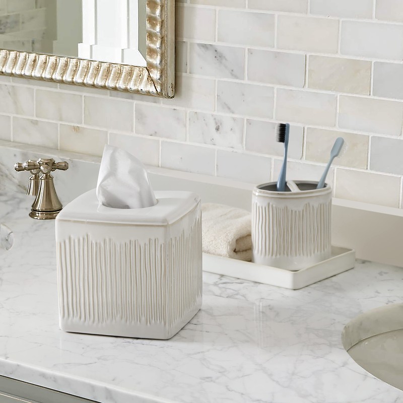 Motifeur Bathroom Accessories - Ceramic Tissue Holder, Decorative Square Tissue