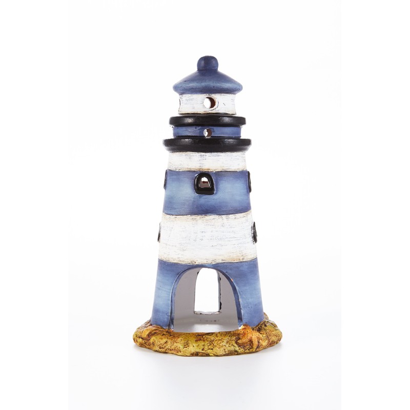 HEITMANN DECO Lighthouse Ceramic Lantern, Blue, White, Beige, 10,2 x