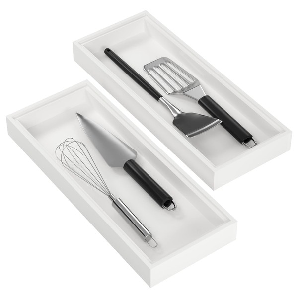 Lixple Kitchen Drawer Organizer - 2 Pack, Stackable Bamboo Drawer