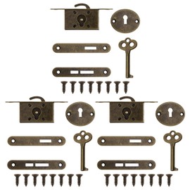 EMSea 3 Sets Cabinet Lock Exquisite Decorative Jewelry Box Lock with Keys & Screws Vintage Wooden Box Lock Furniture Case Box Small Lock Zinc Alloy Antique Bronze
