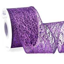 Ribbli Purple Glitter Mesh Wired Ribbon for Christmas Tree Purple Sparkling Ribbon 2.5 Inch x 10 Yard Christmas Wired Ribbon for Crafts Big Bow Gift Wrapping Wreath