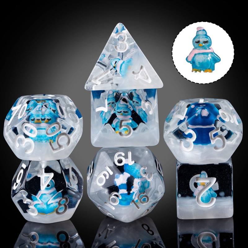 cusdie 7-Die DND Dice, Polyhedral Dice Set Filled with Animal,