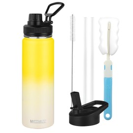 MEZMUT Insulated Water Bottle 24oz Stainless Steel Water Bottles with Straw&2 Lids Sports Metal Water Bottle Thermos Cup Double Walled Vacuum Insulated Bottles Leak-Proof Travel (Ginger Yellow)