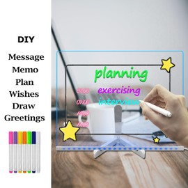 Transparent Glowing Night Light Reusable LED Drawing Board Planning Board 15.7 * 11.81Inch Dry Erase Board Office School Products Desktop 7 Color 3 Lighting Mode Table Lamp Message Board with Stand