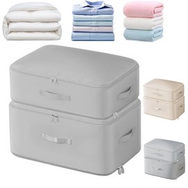 2-Pack Comforter Storage Bag - Large Capacity Blanket Storage Bags Ultra Space Saving Self Compression Organizer, Washable Compression Bags for Storage Comforter Blanket (Grey)