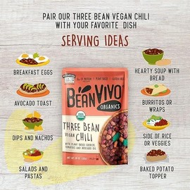 BeanVIVO Three Bean Vegan Chili – Plant-Based, Protein-Packed, Ready-to-Eat Meal - Size: 10oz (6-Pack)