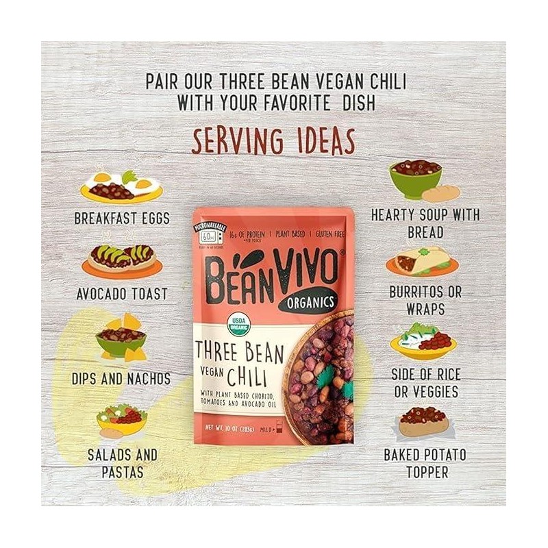 BeanVIVO Three Bean Vegan Chili – Plant-Based, Protein-Packed, Ready-to-Eat Meal