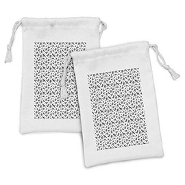 Ambesonne Cartoon Fabric Pouch Set of 2, Hand Drawn Like Simple Design of Floral Shapes and Citrus Fruits, Small Drawstring Bag for Toiletries Masks and Favors, 9" x 6", White Charcoal Grey and Blush