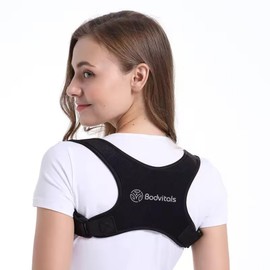 BODVITALS Posture Corrector for Women & Men| Upper Half Back Straightener| Fully Adjustable & Comfortable for Upright Posture| Neck, Shoulder & Upper Half Back Posture Corrector (Black, S)