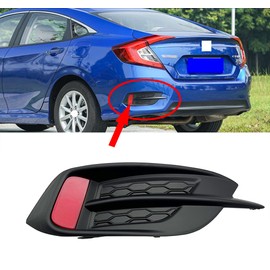 Replacement LH Rear Bumper Reflector and Grille Cover Tail Bezel Lens Driver side For 2016 2017 2018-2021 HONDA CIVIC SEDAN Reflex Lamp Housing, Red and Black