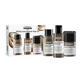 L'Oréal Professionnel Absolut Repair Molecular Shampoo, Rinse-Off Serum & Leave-In Treatment Mini Trio Kit, For Extremely Damaged Hair, Molecular Bond Repair & restores strength, 100ml, 75ml & 50ml