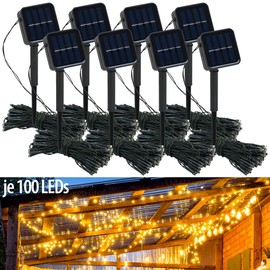 Lunartec Solar Fairy Lights White: Set of 8 Solar Fairy Lights, 100 Warm White LEDs, 8 Modes, 12 m, Sensor (Solar Fairy Lights for Outdoors, Solar Fairy Lights Outdoor Small)