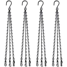 MZMing Pack of 4 41 cm Hanging Baskets, 3-Strand Metal Chain, Replacement Chain, Hanger with Hook and Clip for Hanging Garden, Flower Pots, Planters, Bird Feeders, Lanterns, Chalkboards Ornaments, Black