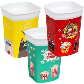 ONONEXPRESS MIX 4 pcs Reusable Plastic Popcorn Containers/Popcorn Bowls Set for Movie Theater Night - Easy to Clean - (BPA Free) (2 Red and 1 Green and 1Yellow Color)
