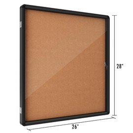 INNOVART Enclosed Bulletin Board 28”x26”, Weatherproof Bulletin Board Cork Noticeboard w/Black Aluminum Frame, Outdoor Wall Display Case w/Swing-Open Door, Information Cabinet for School, Office
