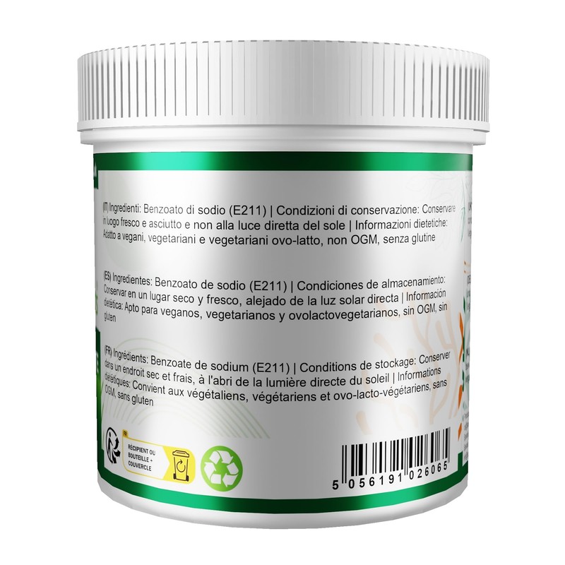 Sodium Benzoate Powder - Suitable for Vegans & Vegetarians, Non-GMO,