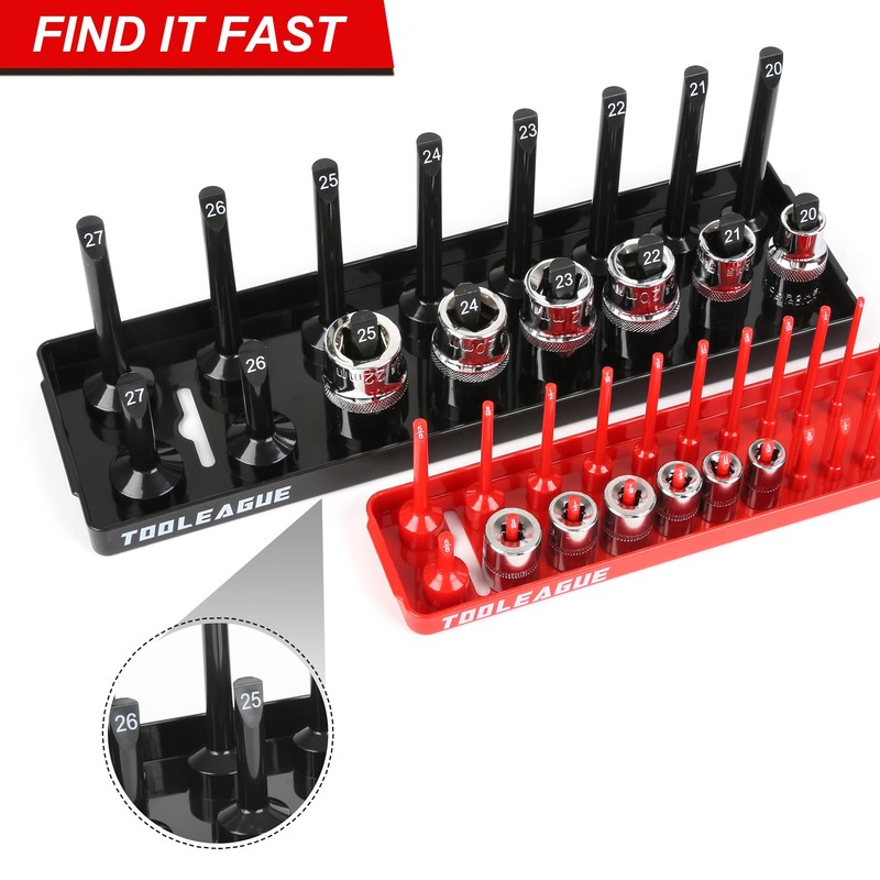 TOOLEAGUE 9Pcs Socket Organizer Tray and Magnetic Wrench Holder Set,Red