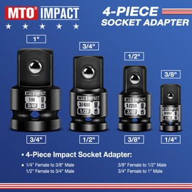 MTO 8-Piece Impact Socket Adapter & Reducer Set, 1/4", 3/8", 1/2", 3/4" Drive, Impact Driver & Wrench Conversion Kit, Chrome Molybdenum Steel