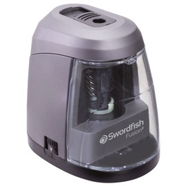 Swordfish ‘Fusion²’ Dual Power Double-Hole Pencil Sharpener with Pencil Point Options and Helical Blade [40309] 8–10 mm, Grey, Black