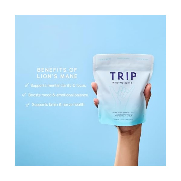 TRIP TRIP Lion's Mane Gummies, Raspberry, High Strength, 60,000MG Lion's