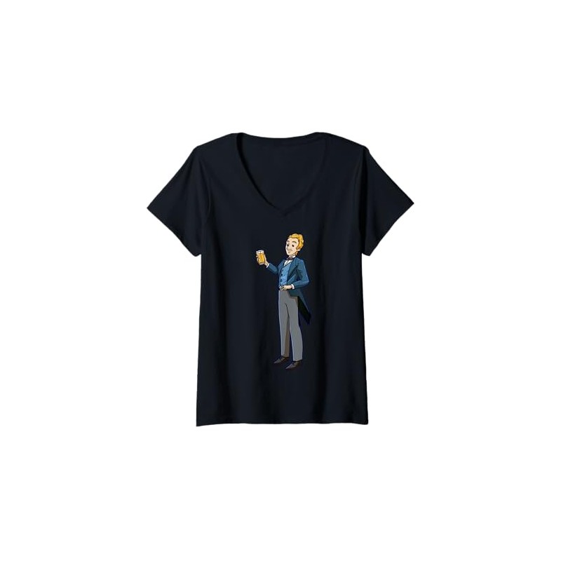 Womens Cartoon Character Holding A Drink For Kids V-Neck T-Shirt