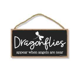 Honey Dew Gifts Wall Hanging Sign, Dragonflies Appear When Angels are Near, 5 inch by 10 inch, Dragonfly Wall Quote Sign, Inspirational Hanging Sign, Dragonfly Lover Gift, 76585