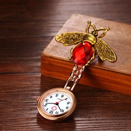 Avaner Nurse Watch with Clip Cartoon Bees: Pocket Watch with Brooch Nurse Watch Fob Watch Nurse Watch Anlog Quartz Watch for Doctor Doctor Nurse Medical, red, Minimalist