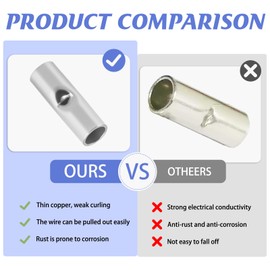 100 PCS Non-Insulated Butt Connectors Assortment Kit, 24-8 AWG Butt Splice Connectors Uninsulated Crimp Copper Bare Middle Connection Tube Terminals Wire Ferrules for Electrical Splice DIY