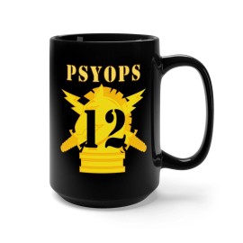 MIP Black Mug 15oz - Army - PSYOPS w Branch Insignia - 12th Battalion Numeral