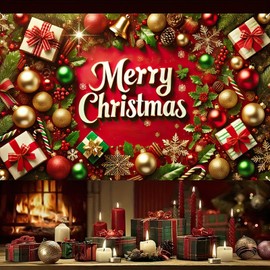 Blissyard Merry Christmas Banner 71x43 Happy Winter New Year Banner with Ornaments Gifts Christmas Photo Props Background Party Backdrop Banner Xmas Eve Family Party Decoration Supplies