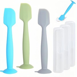 Butt Spatula Baby Diaper Cream spatula 3 Pcs with 3 Storage case,Soft Silicone Diaper Cream Applicator Bum Butt Paste spatulas Brush with Suction Base